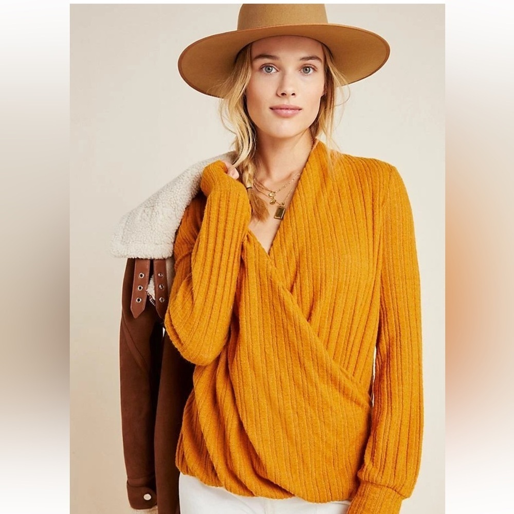 Maeve Anthropologie Rafela Hacci Surplice Top Ribbed Wrap M - Picture 1 of 12